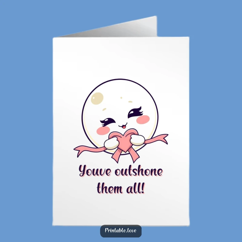 Free Printable Congrats Card: Winking Moon, Cheeky Kawaii, Perfect Downloadable Gift!