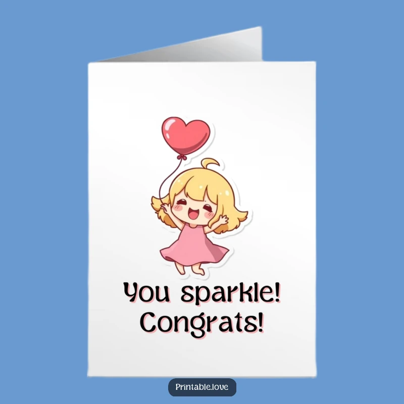 Free Printable Kawaii Congrats Card: Joyful Heart Balloon Downloadable Gift