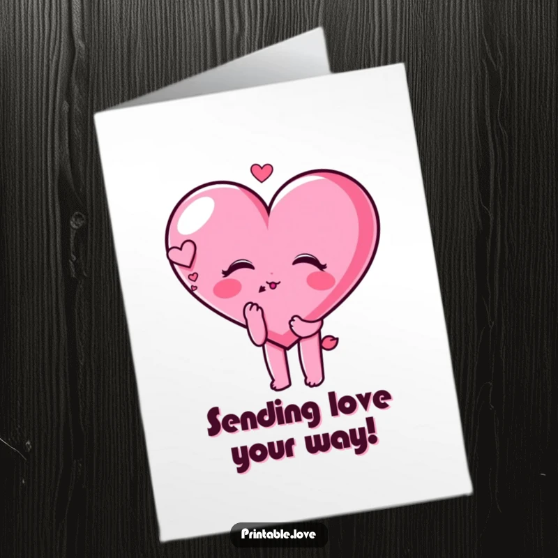 Funny Free Printable congratulations card: A heart character blows a kiss dreamily, celebrating success with romantic flair.