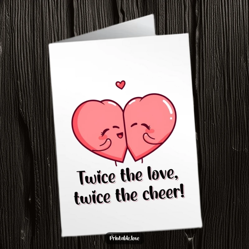 Funny Free Printable Congratulations Card: Two cute hearts splitting and giggling, congratulating on a big achievement with laughter.