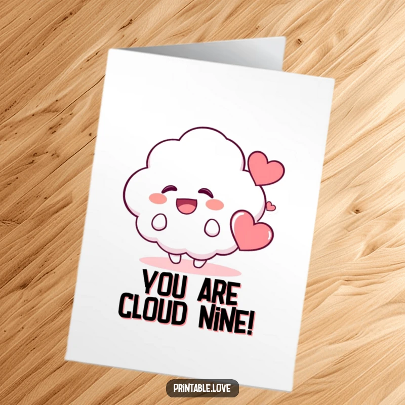 Funny Free Printable Congratulations Card: A kawaii cloud character giggling uncontrollably, sending happy vibes with a nearby heart.