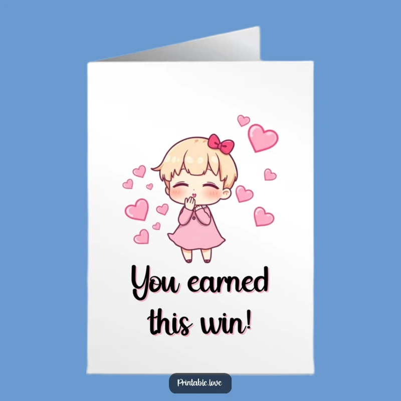 Free Printable Congrats Card: Kisses Hearts Character - Funny Downloadable Celebration Gift