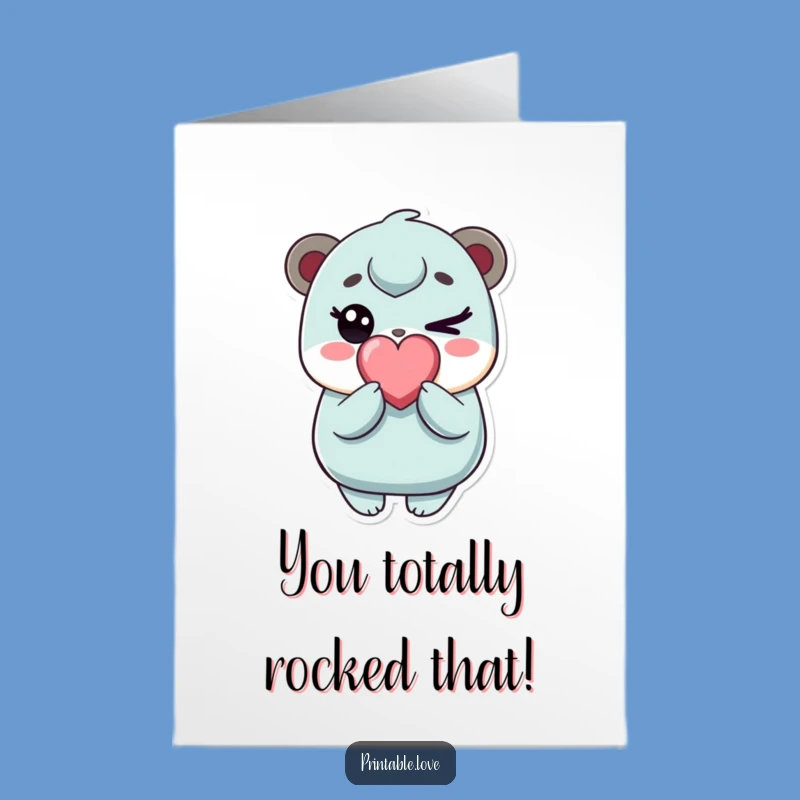 Free Printable Congrats Card: Winking Kawaii Character's Sweet Celebration!