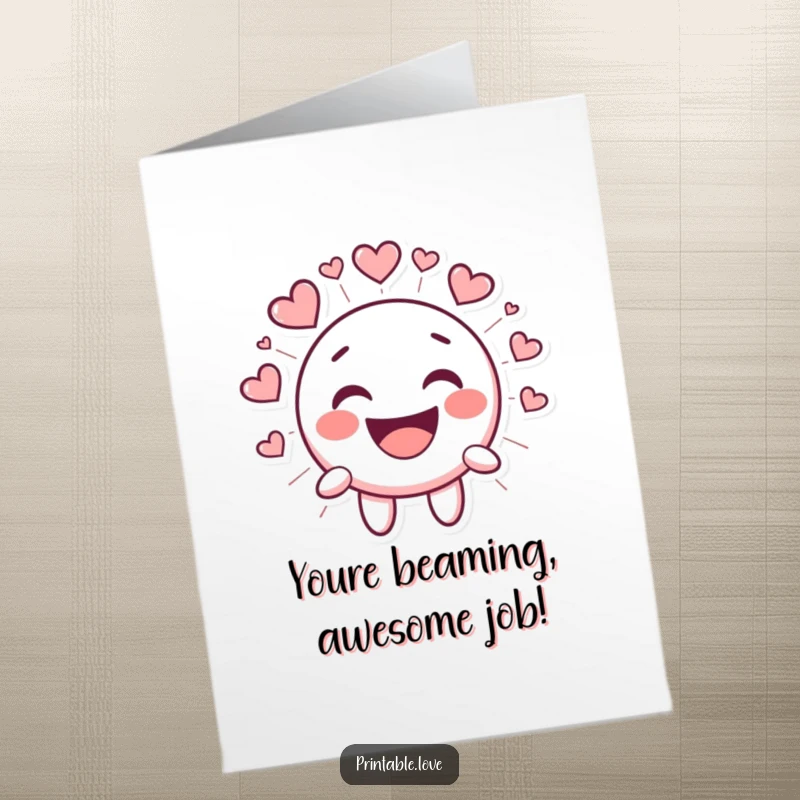 Funny Free Printable Laughing Smiley Face Congrats Card radiating heart shapes, perfect for celebrating achievements with pure joy and laughter.