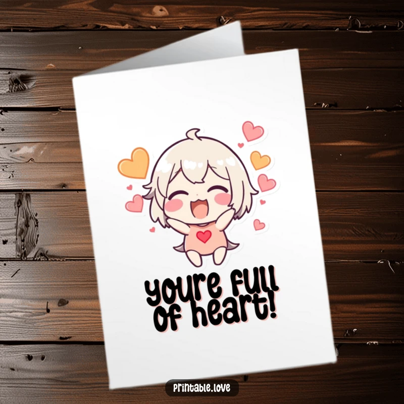 Free Printable Congratulations Card: Excited character with hearts bursting around their head in joyous congratulation.