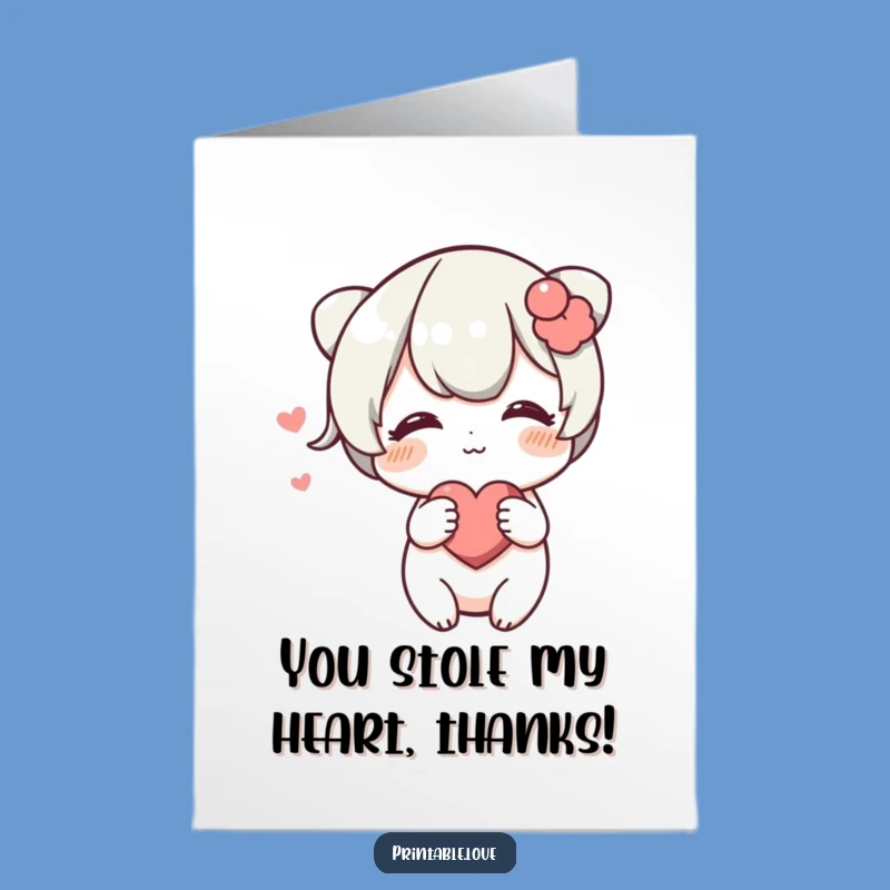 Blushing Heart Character Free Printable Thank You Card - Shy & Funny Gift
