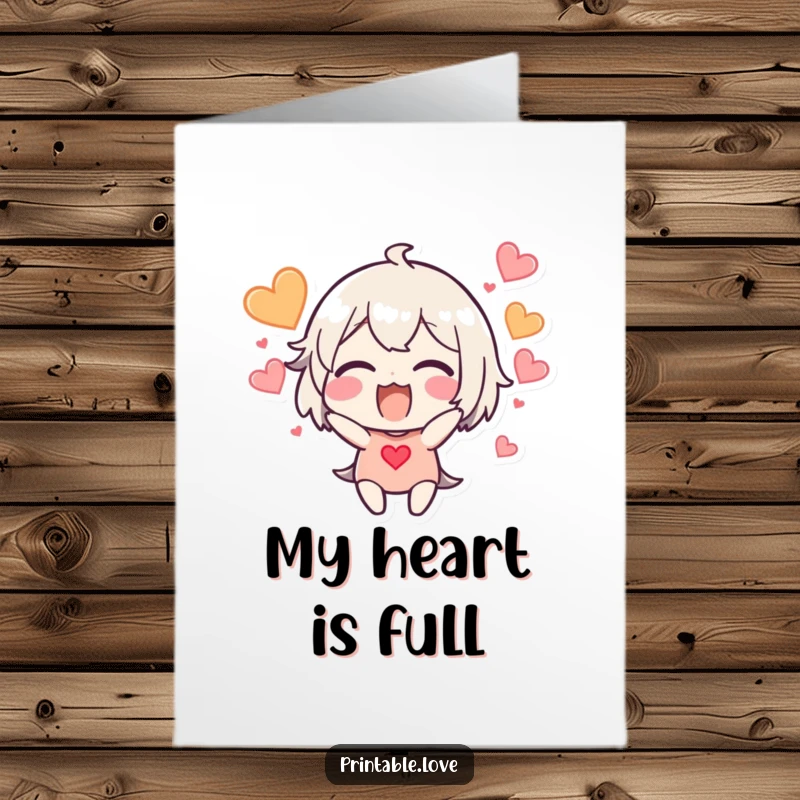 Free Printable Thank You Card: Excited character with hearts bursting around their head, symbolizing abundant gratitude.