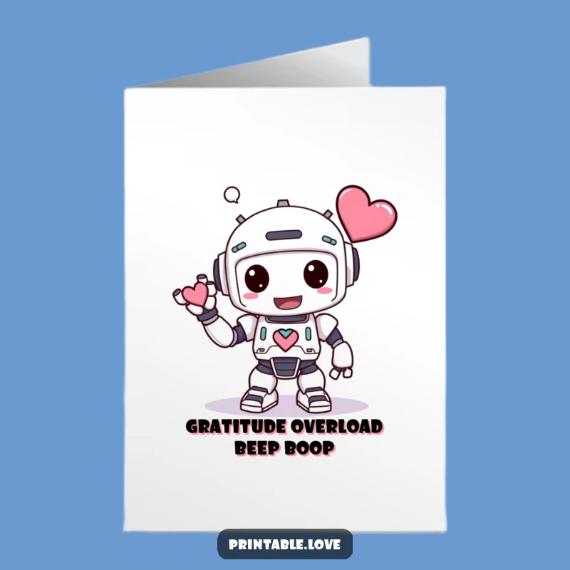 Free Printable Robot Thank You Card: Funny Bow for Gratitude Downloadable Gift