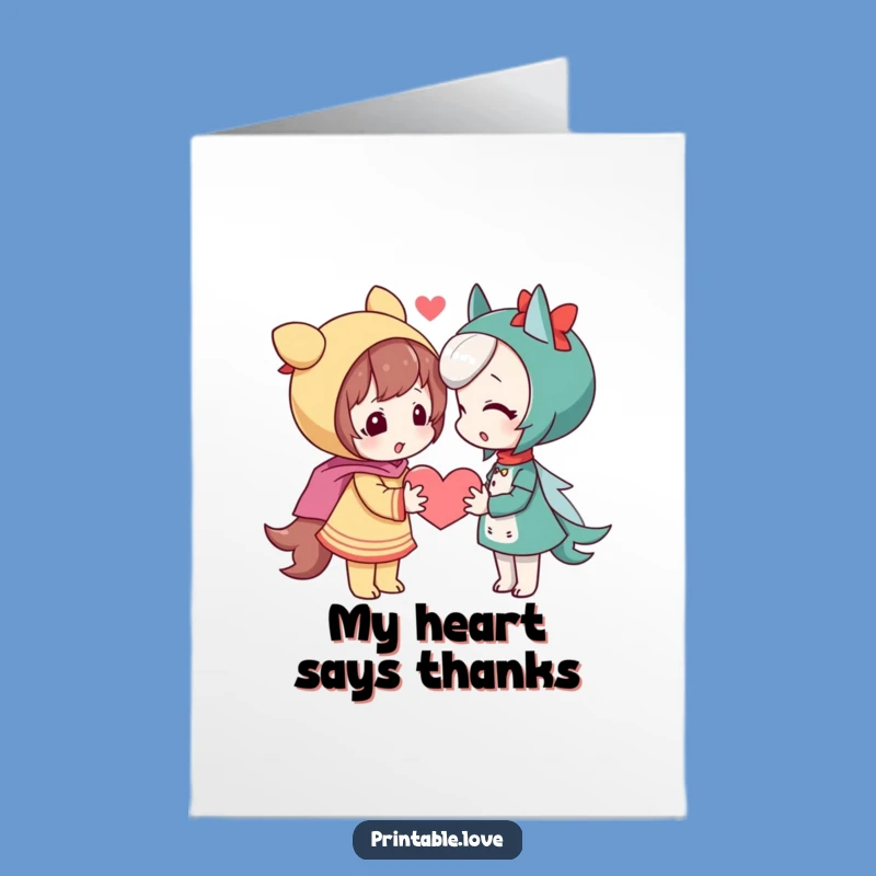 Free Printable Shy Heart Thank You Card - Playful Character Downloadable