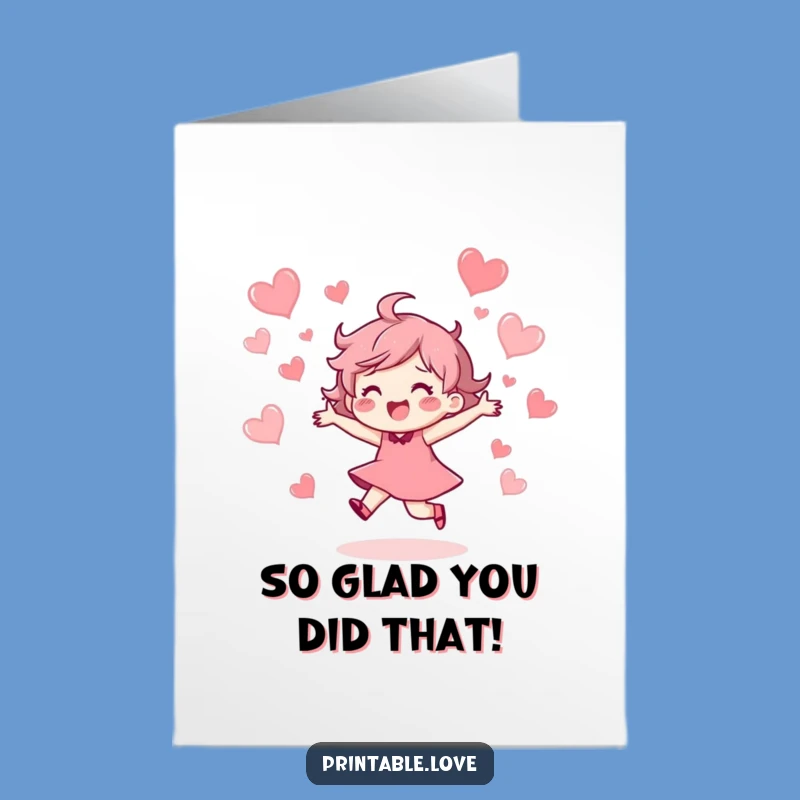 Free Printable Thank You Card: Dancing Hearts - Funny Downloadable Gift