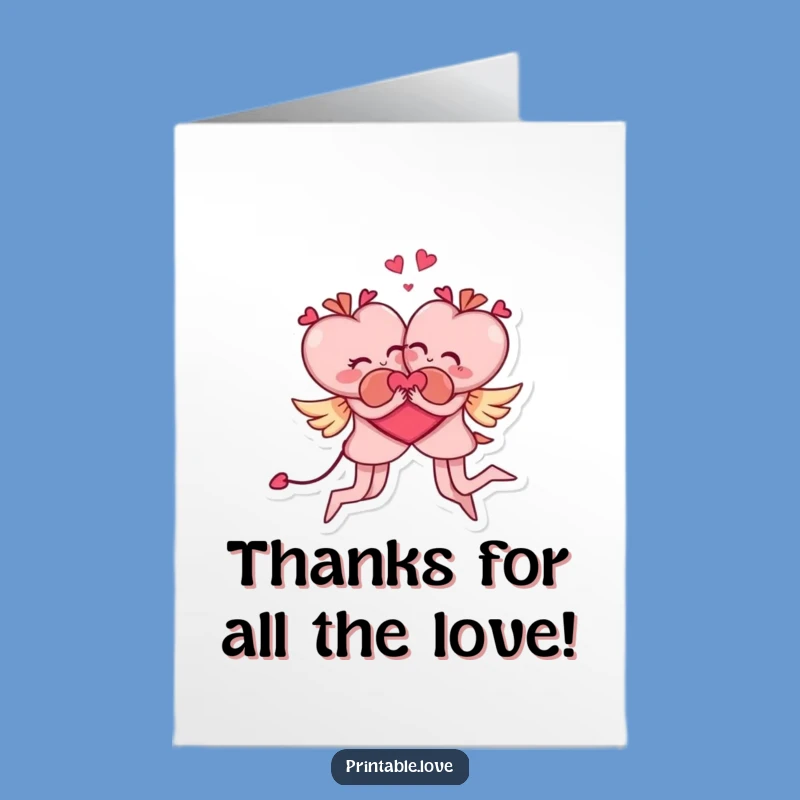 Free Printable Thank You Card: Funny Hearts, Acrobatic Embrace - Downloadable Gift