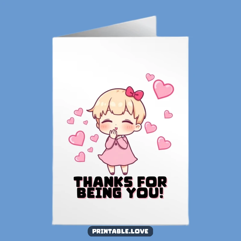 Free Printable Thank You Card: Kisses Hearts Character - Heartfelt Downloadable Appreciation Gift