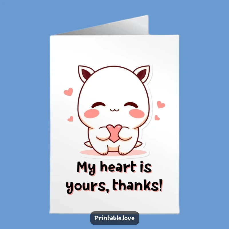 Free Printable Thank You Card: Shy Kawaii Heart to Show Appreciation!