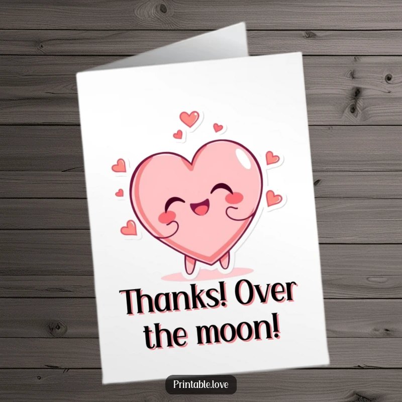 Funny Free Printable Thank You Card of a heart character tumbling head over heels with glee, expressing thanks with energetic delight.