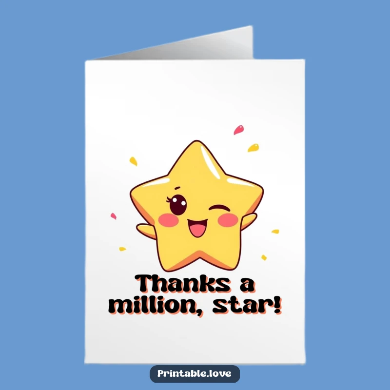 Free Printable Cheeky Star Thank You Card: Winking Confetti Downloadable