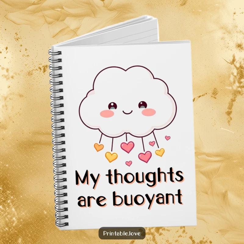 Funny Cloud Notebook: A smiling cloud character showers hearts, ready to record thoughts with a cheerful and loving vibe.