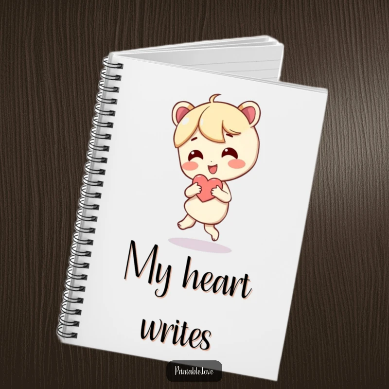 Funny notebook with a character dancing ecstatically while clutching a heart. Ideal for jotting down happy thoughts.