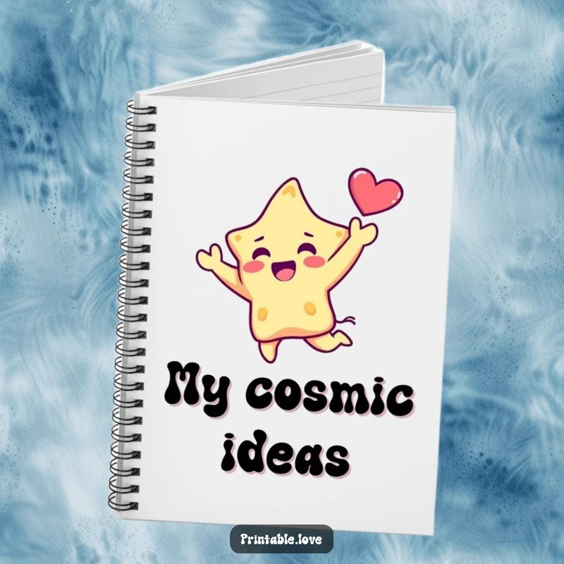 Funny Kawaii Star Notebook: A cute star character leaps joyfully, holding a heart aloft, ready for capturing notes and dreams with radiant energy.