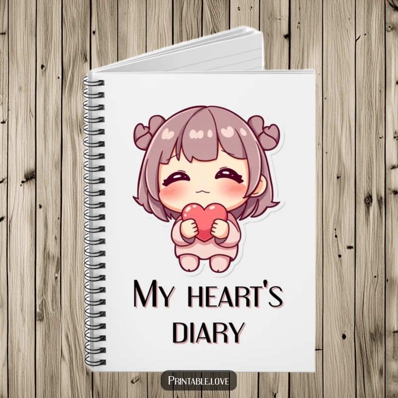 Funny Notebook: A shy character is blushing and holding a single delicate heart, ideal for journaling.
