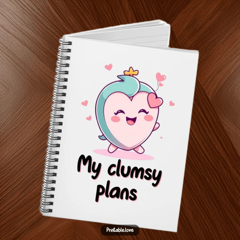 Funny notebook cover featuring a small, happy heart character in a gleeful trip, ready to jot down joyful thoughts and ideas.