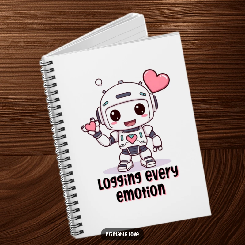 Funny Kawaii Robot Notebook: Features a cute robot bowing with a heart, ideal for recording thoughts with humorous flair.