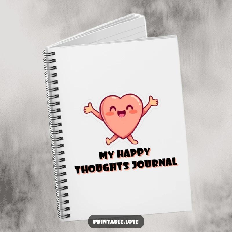 Funny Heart Notebook featuring a small, ecstatic heart character leaping with arms outstretched, ideal for jotting down thoughts with pure joy.