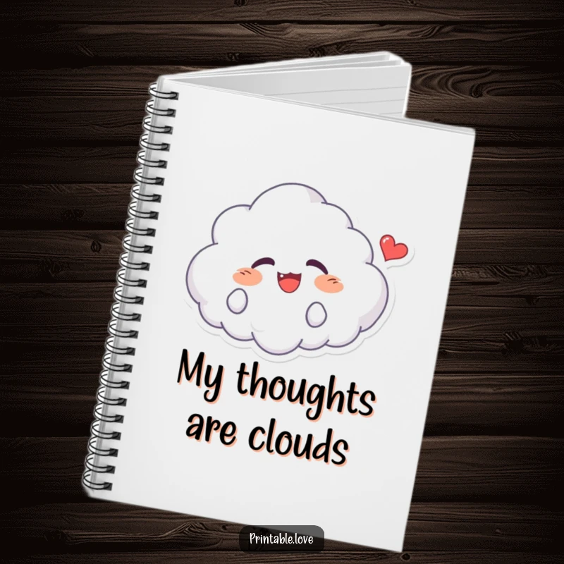 Funny Kawaii Cloud Notebook: Lined pages with a cheerful, giggling cloud character and a happy heart, perfect for jotting down ideas.