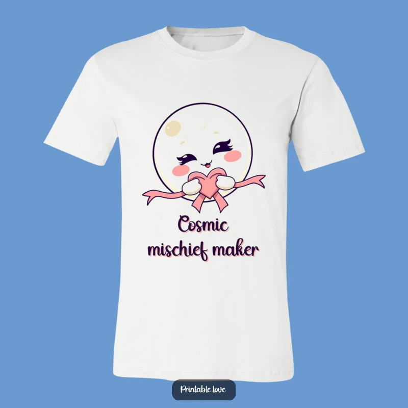 Funny Kawaii Moon T-Shirt - Winking Character Tee, Perfect Mischievous Funny Gift