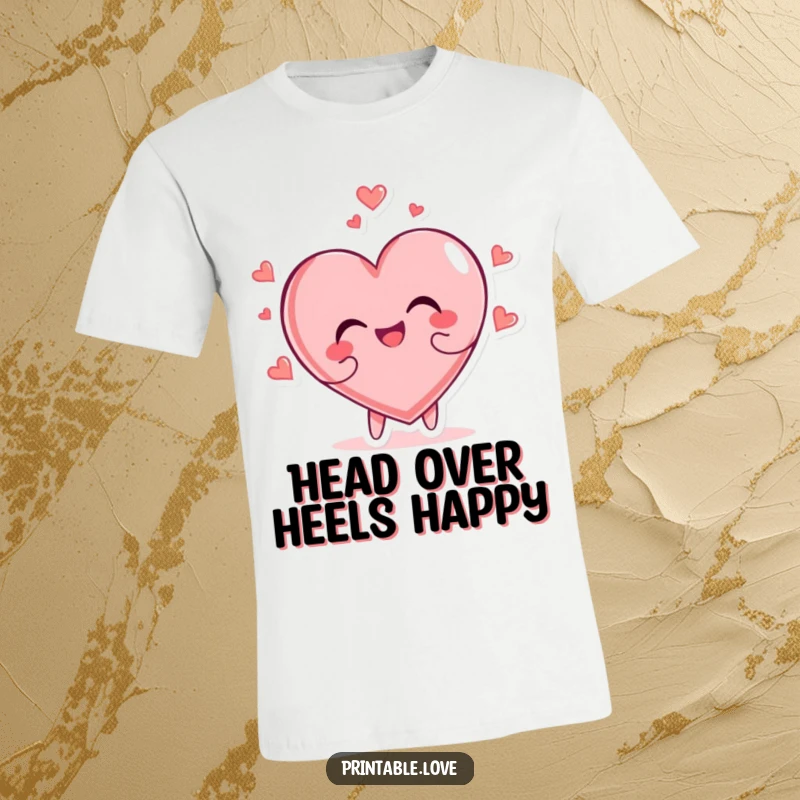 Funny heart character, captured mid-tumble head over heels with pure glee on a fun t-shirt.