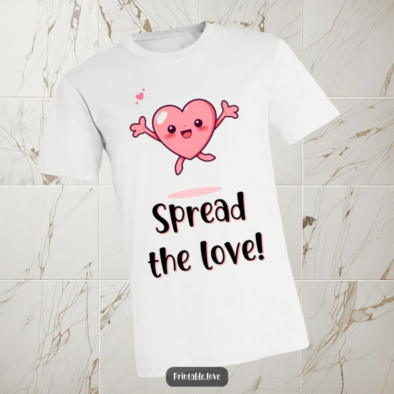Funny Tiny Heart Leaping T-Shirt: A small heart character is captured mid-leap with arms wide open, exuding pure happiness and fun.