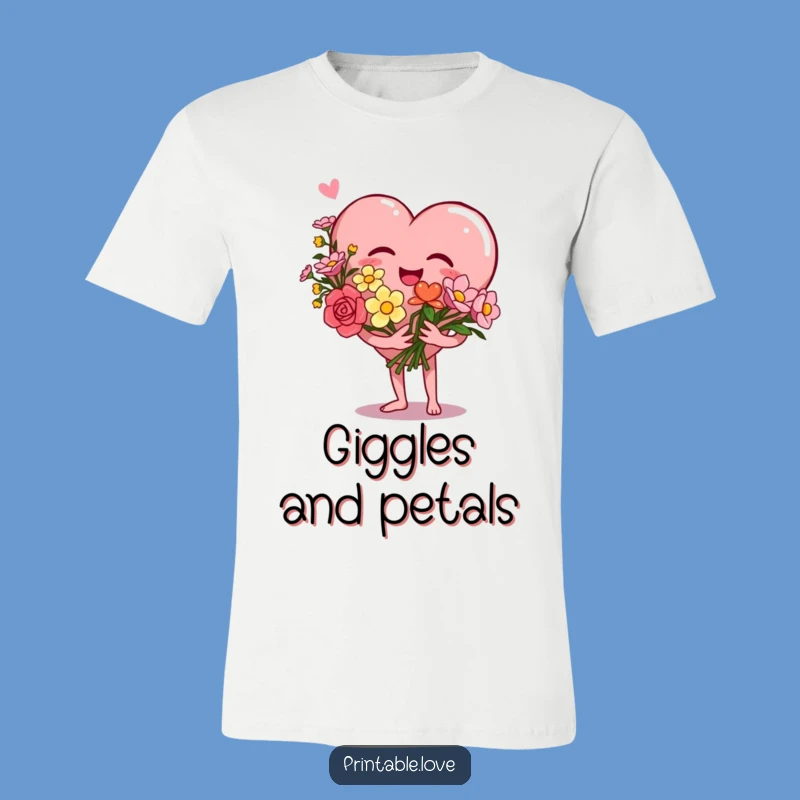 Funny Heart T-Shirt: Giggle Flowers Design, Great Gift for Lovers