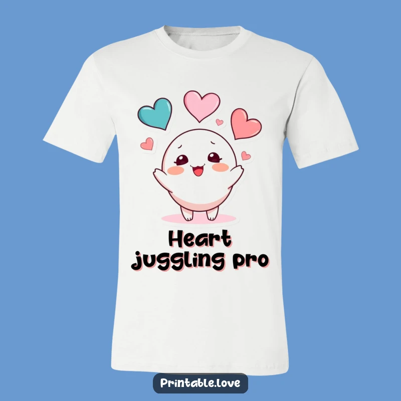 Funny Heart Juggling T-Shirt: Blushing Character Tee for Joyful People