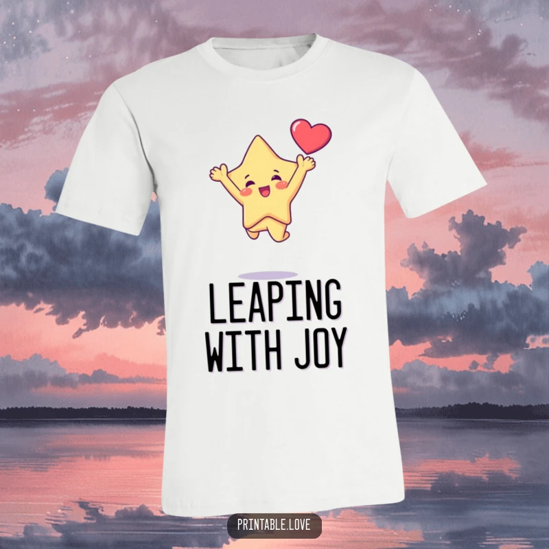 Funny Kawaii Star Character Doing a Joyful Leap Holding a Heart Aloft, Ideal for Funny Gifts