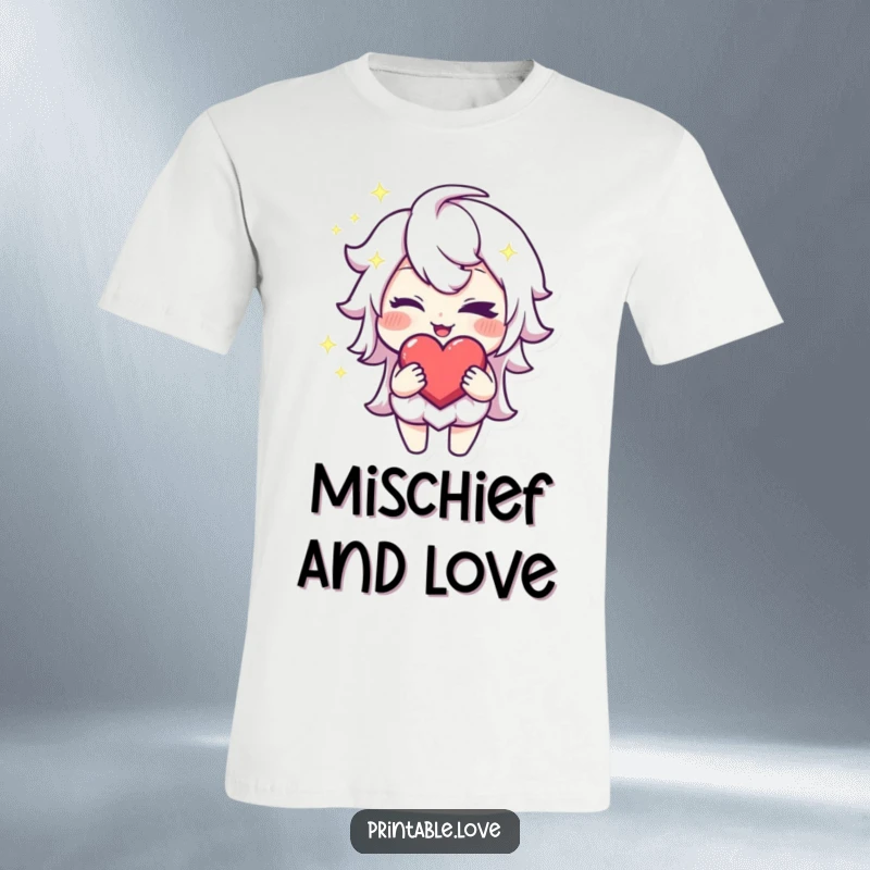 Funny Winking Heart T-Shirt: A sparkling character winks with a mischievous smile, holding a heart, inviting playful interaction.