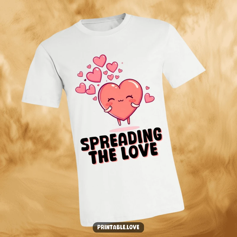 Funny t-shirt showing a cute heart character exhaling a magical cloud of sparkly hearts, conveying love and happiness.