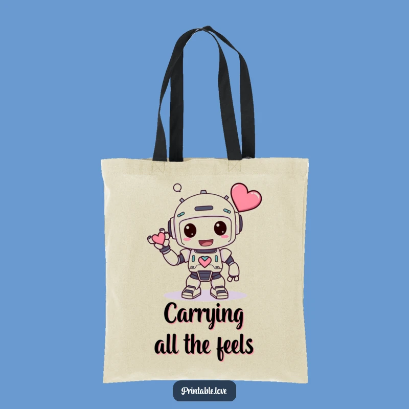 Funny Kawaii Robot Tote Bag - Carry Your Heart with This Hilarious Robot Accessory