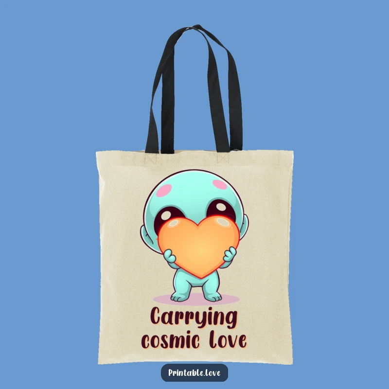 Funny Kawaii Alien Heart Tote Bag - Cute Sci-Fi Character Carry-All Gift