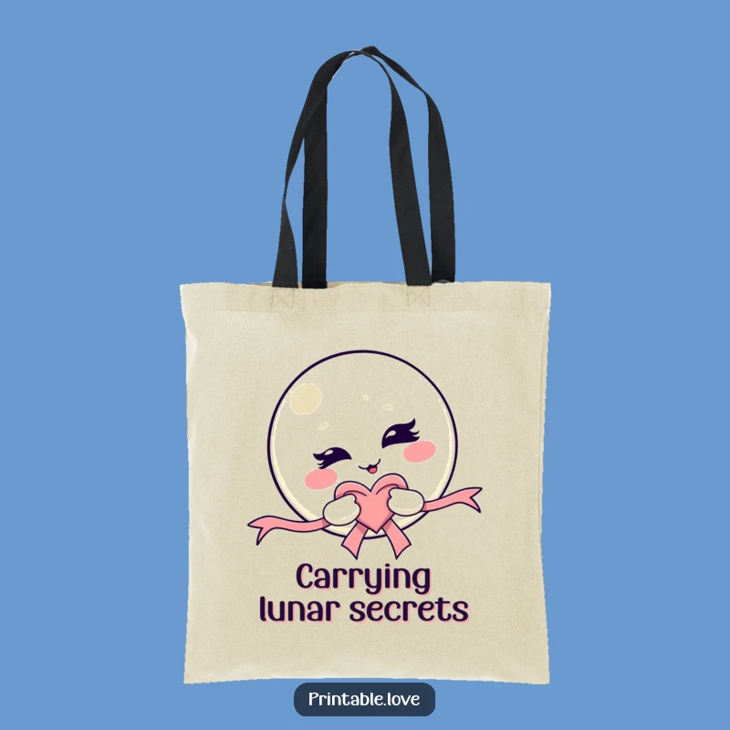 Funny Kawaii Moon Tote Bag - Winking Character Shopper, Perfect Cute Funny Gift