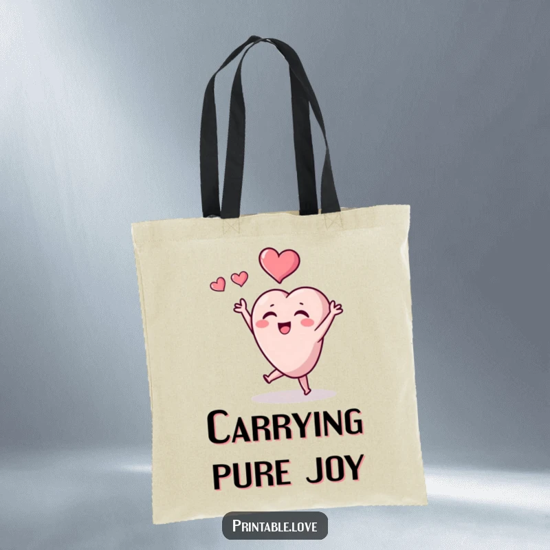 Funny tiny heart character tote bag, a cute heart joyfully tossing another heart, perfect for a funny gift.