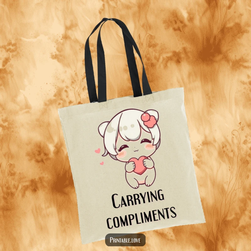 Funny Blushing Heart Tote Bag: A shy character blushes and playfully pushes a heart towards the viewer, perfect for carrying daily items.