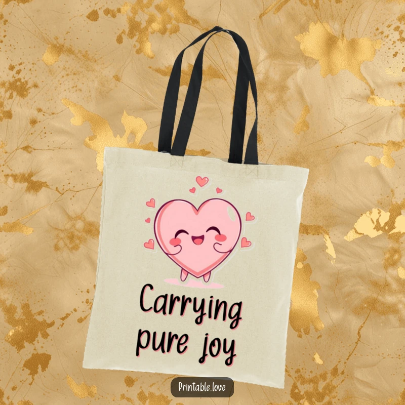 Funny heart character tumbling head over heels with glee on a stylish and functional tote bag.