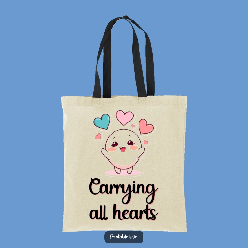 Funny Heart Juggling Tote Bag: Blushing Character Carry-All