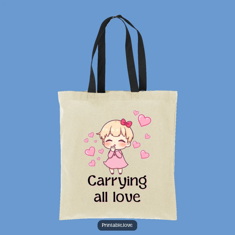 Funny Heart Kiss Tote Bag: Cute Character Design, Perfect Funny Gift for Shopping