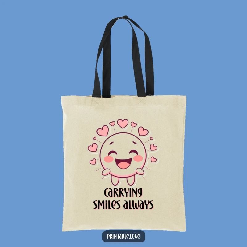 Funny Kawaii Smiley Face Tote Bag - Laughing Heart Character Carry-All Gift