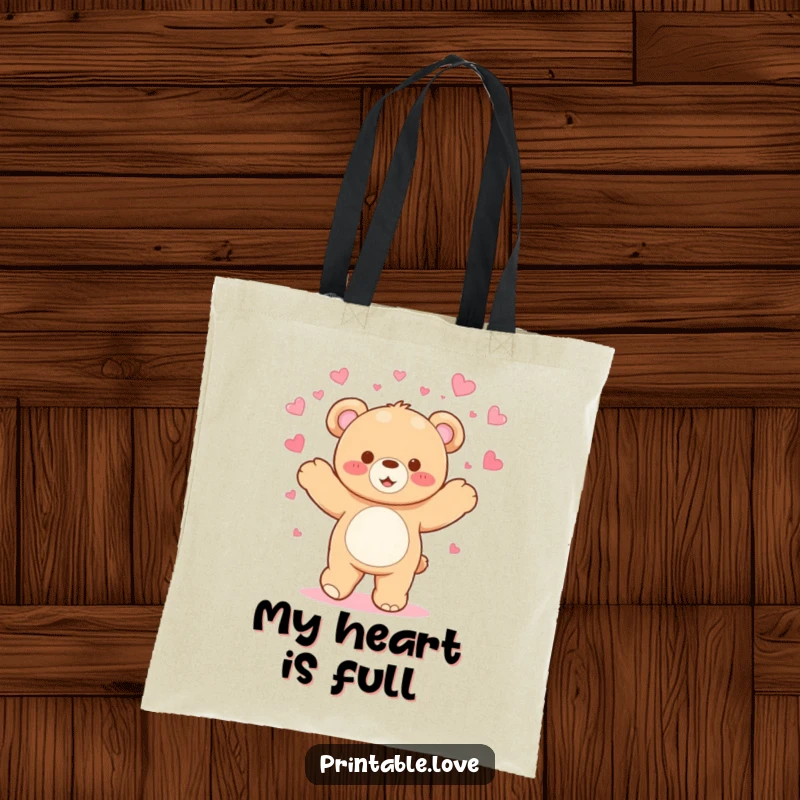 Funny Kawaii Teddy Bear Tote Bag: A dancing bear showers hearts, making this a humorous and practical accessory.