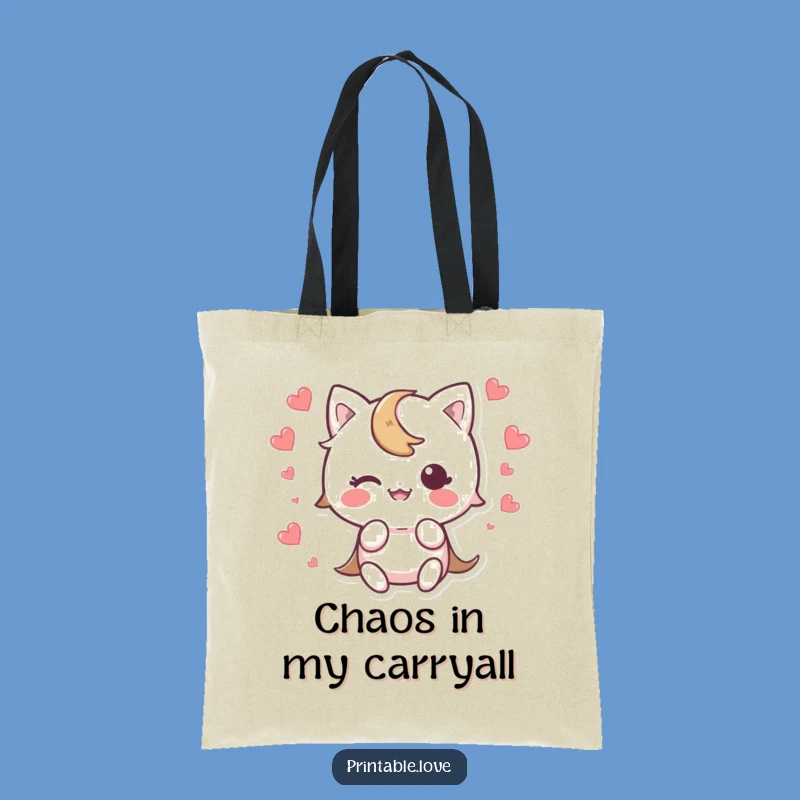 Quirky Funny Kawaii Trip Tote Bag: Heart Scatter Surprise, Novelty Funny Gift
